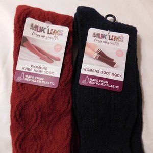 Muk Luks Knee High Socks and Boot Socks Women's Blue and Burgundy